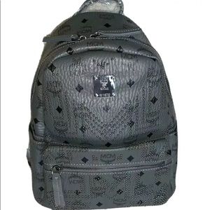 Gray MCM Studded small Backpack Coated Canvas